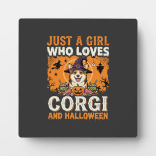 Plaque Photo Corgi Halloween Sorcière Fille Horreur Vintage
