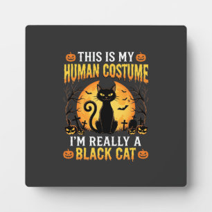 Plaque Photo Costume humain Halloween Cimetière de chat noir