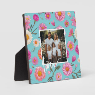 Plaque Photo Cottage noyau floral blanc marguerites fleurs rose