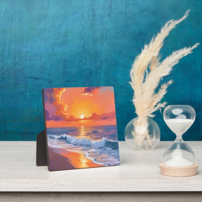 Plaque Photo Coucher de soleil orange heure dorée plage océan p (Insitu)
