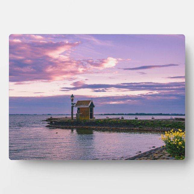 Plaque Photo Coucher de soleil rose sur le lac (Devant)