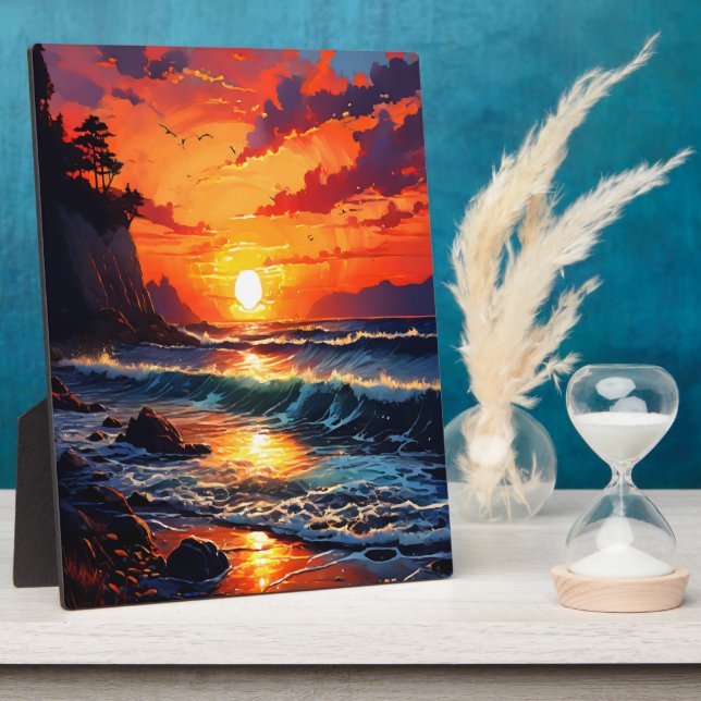 Plaque Photo Coucher de soleil sur l'océan - Art côtier (Côté)