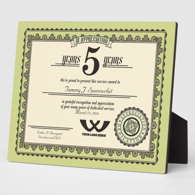 Plaque Photo Couleur personnalisée 5 ans de service d'emploi (Côté)