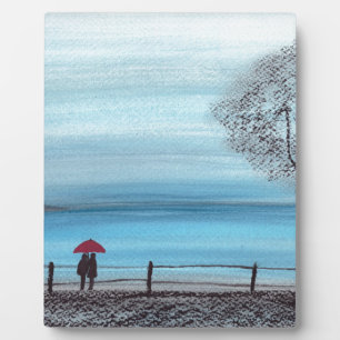 Plaque Photo Couple amoureux de parapluie rouge