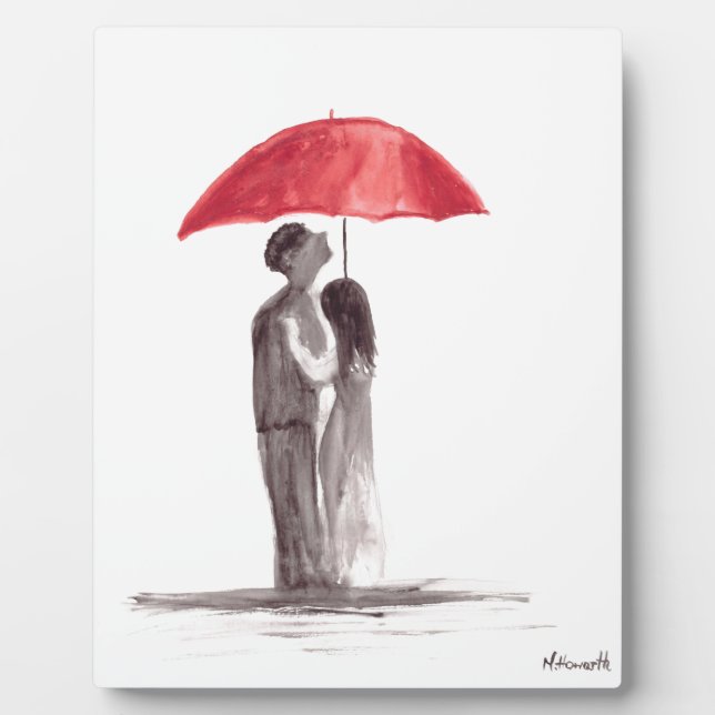 Plaque Photo Couple au parapluie rouge (Devant)