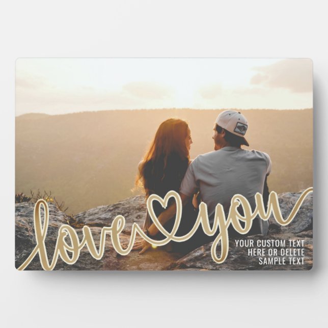 Plaque Photo Couple LOVE YOU Gold Heart Script Photo personnali (Devant)