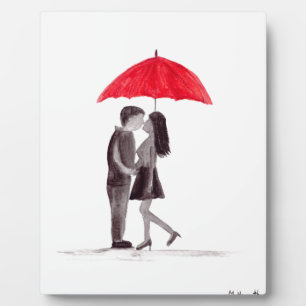 Plaque Photo Couple parapluie rouge amoureux