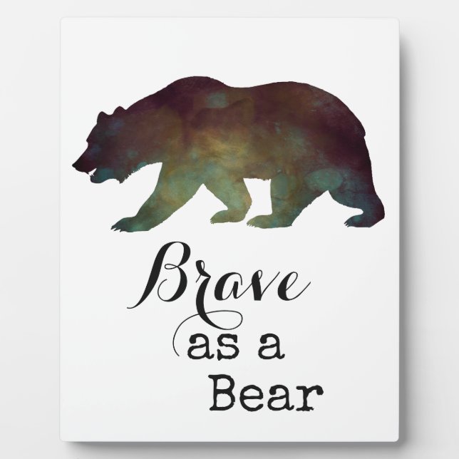 Plaque Photo Courageux comme un Ours Typographie Aquarelle (Devant)