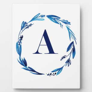 Plaque Photo Couronne florale bleue 'A'