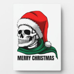 Plaque Photo Crâne de Noël gothique avec chapeau de Père Noël –