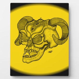 Plaque Photo Crâne Diable Tête Noir et Jaune