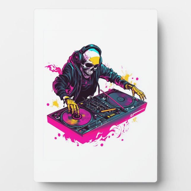 Plaque Photo Crâne Rave � Squelette de fête EDM DJ (Devant)