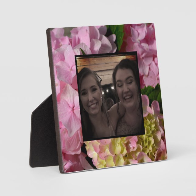 Plaque Photo Crème rose Hydrangeas jaune rose vert floral (Recto)