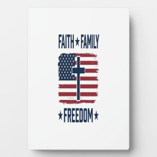 Plaque Photo Croix Patriotique Foi Famille Liberté Drapeau USA 