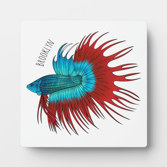 Plaque Photo Crowntail betta fish dessin animé (Devant)