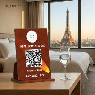 Plaque Photo Cuir Brun Tan Classique Code QR Wi-Fi Projecteur