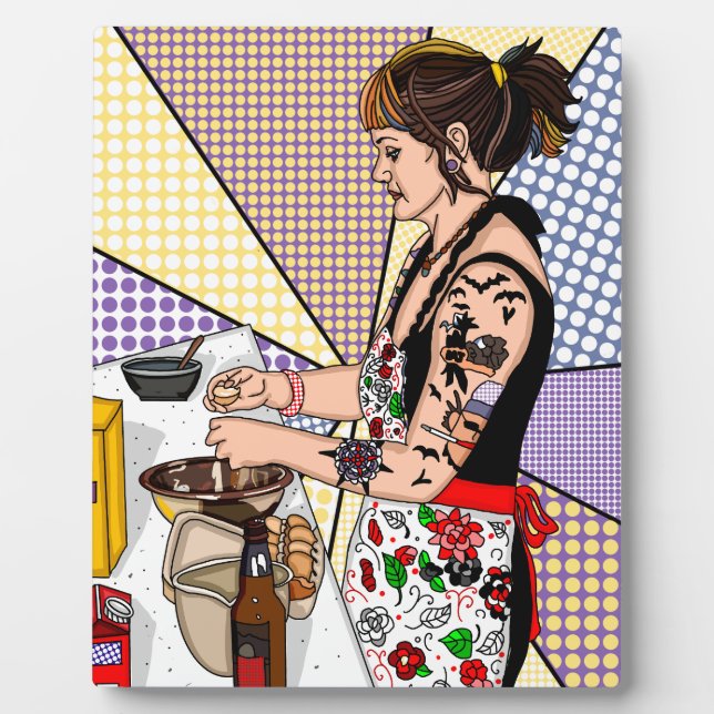 Plaque Photo Cuisine rétro Pop Art Tattoo Lady Cuisine (Devant)