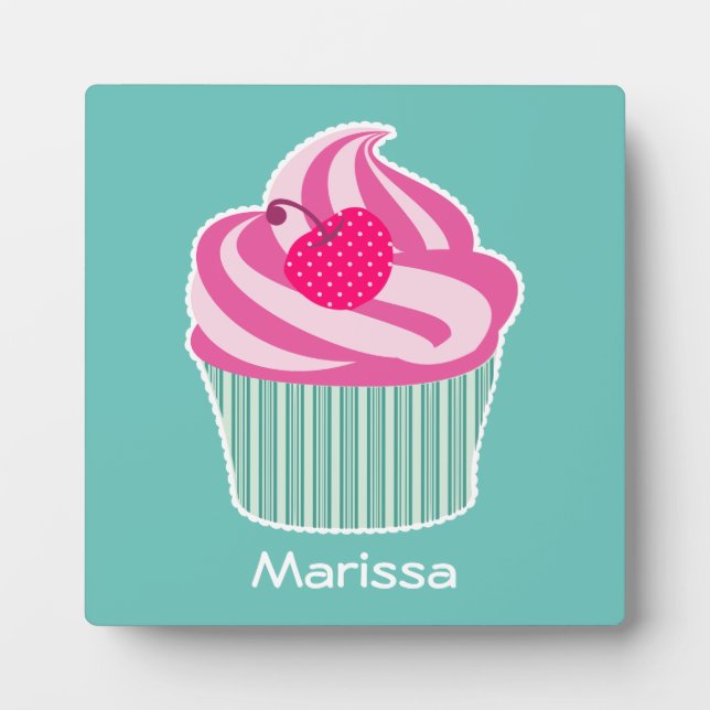Plaque Photo Cupcake rose personnalisé avec cerise Pointe Polka (Devant)