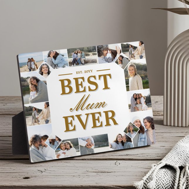 Plaque Photo Custom Best Mum Ever Family Photo Collage Keepsake (Best Mum Ever Father's Day Photo Frame Collage)