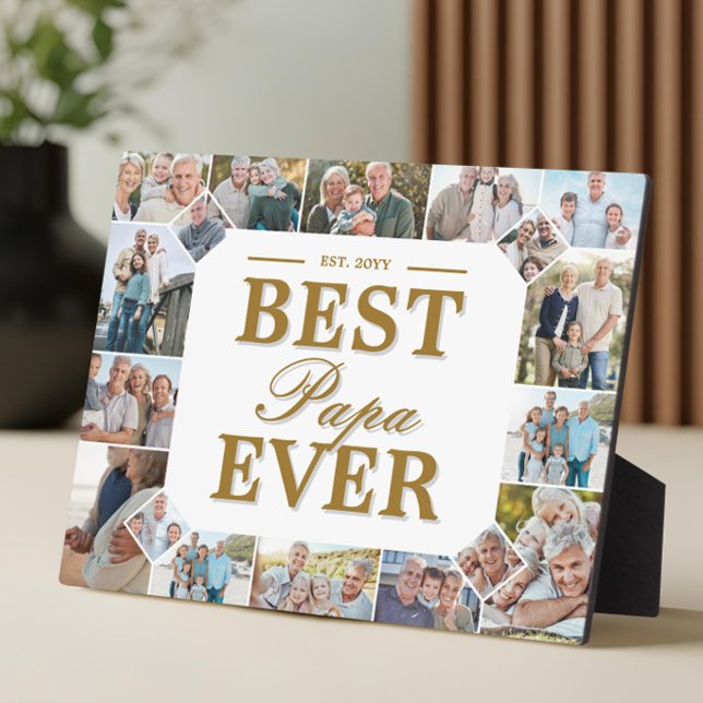 Plaque Photo Custom Best Papa Ever Unqiue Family Photo Collage (Best Papa Ever Father's Day Photo Frame Collage)