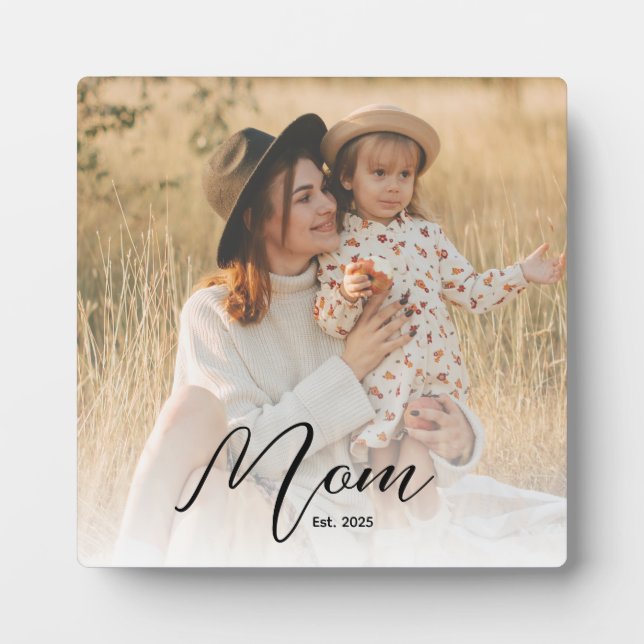 Plaque Photo *Custom Mom Est. Modern Script White Overlay Photo (Devant)