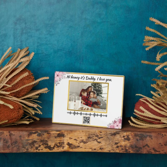 Plaque Photo Custom Soundwave QR Code Art | Voice Recording Gif (Côté)