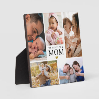 Plaque Photo Custom We Love You Mom 5 Photo Collage White