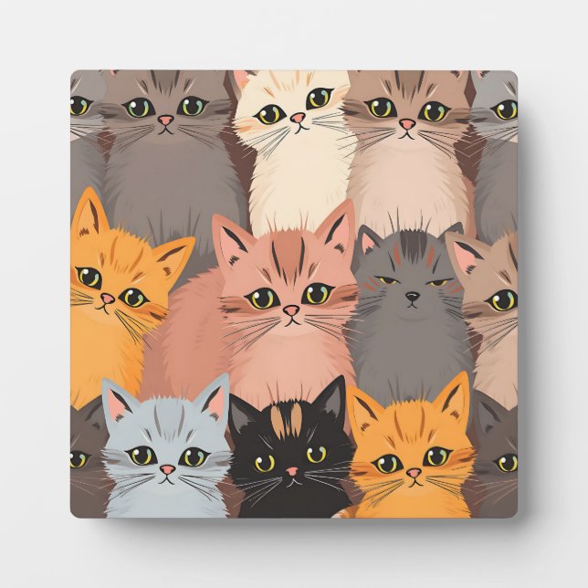 Plaque Photo Cute Cat Faces Illustrated Pattern (Devant)