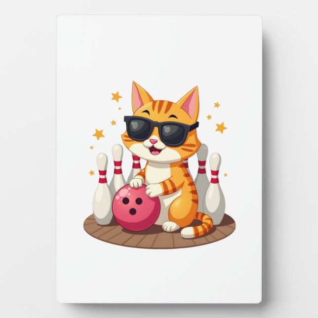 Plaque Photo Cute Cat With Sunglasses Cat Playing Bowling For m (Devant)