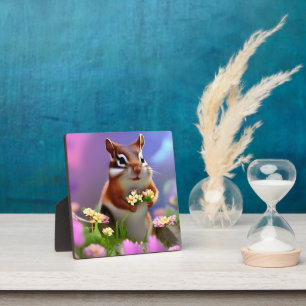 Plaque Photo Cute Chipmunk avec Fleurs