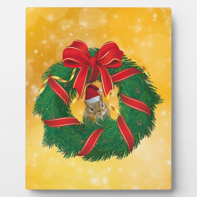Plaque Photo Cute Chipmunk couronne de Noël (Devant)