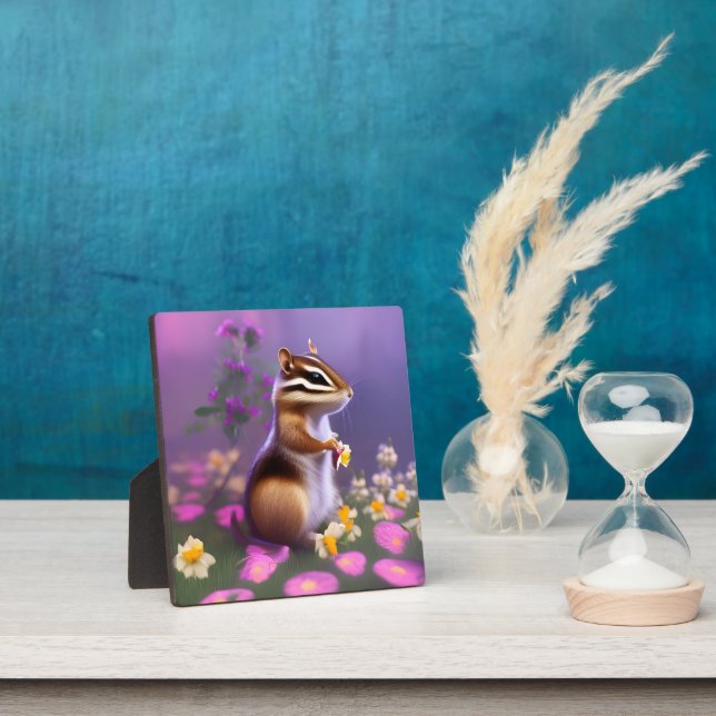 Plaque Photo Cute Chipmunk en Fleurs (Insitu)