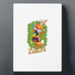 Plaque Photo Cute Fox Bunny Ears Happy Easter Fox with Easter E<br><div class="desc">Cute Fox Bunny Ears Happy Easter Fox with Easter Eggs Kids T-Shirt</div>