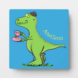 Plaque Photo Cute funny green t rex dinosaur cartoon