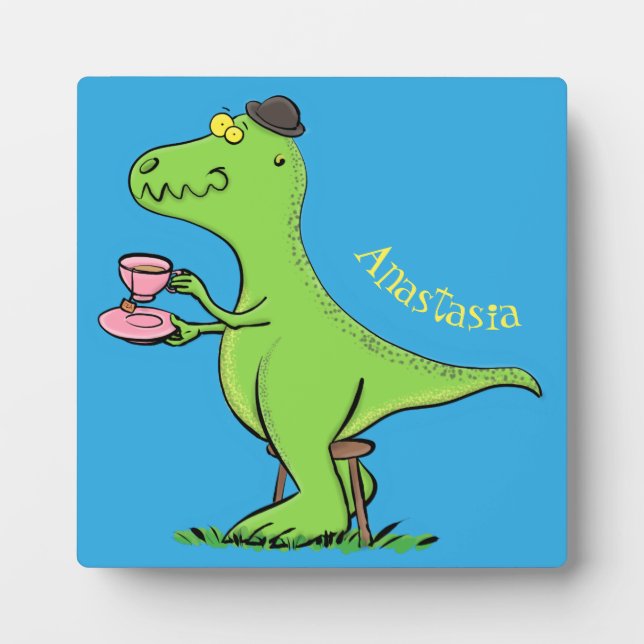 Plaque Photo Cute funny green t rex dinosaur cartoon (Devant)