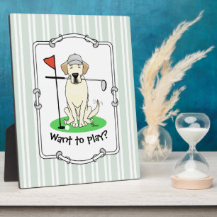 Plaque Photo Cute Golf Yellow Labrador Retriever Chien