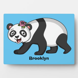 Plaque Photo Cute happy panda bear with flower cartoon
