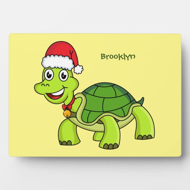 Plaque Photo Cute happy tortoise wearing Santa hat (Devant)