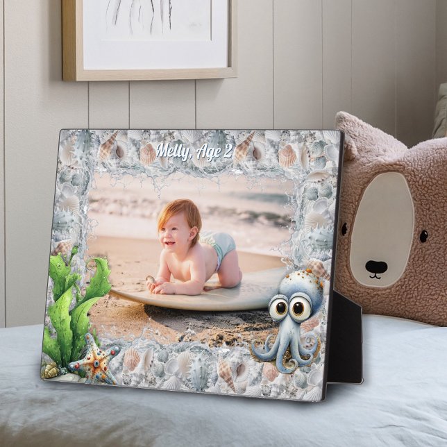 Plaque Photo Cute Octopus and Seashells Child's Photo Frame (Créateur téléchargé)