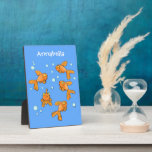 Plaque Photo Cute orange goldfish on blue cartoon illustration<br><div class="desc">This fun design features of bright orange goldfish on a blue bubbles background. All done in happy cartoon style!</div>