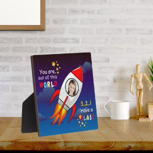 Plaque Photo Cute Outer Space Rocket Ship Blast Off Birthday