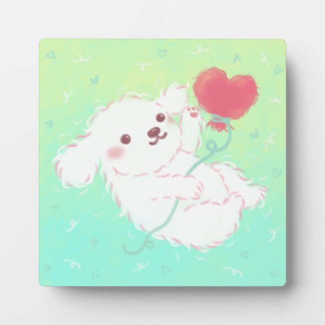 Plaque Photo Cute Puppy with Heart Balloon (Devant)