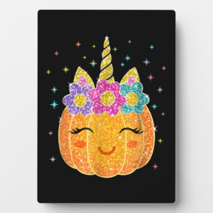 Plaque Photo Cute Unicorn Citrouille Halloween Thanksgiving