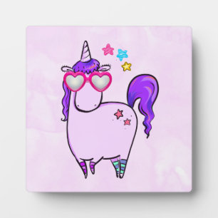 Plaque Photo Cute Unicorne dans les lunettes en forme de coeur