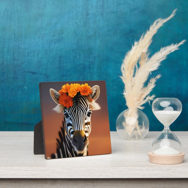Plaque Photo Cute Zebra portant des fleurs orange (Insitu)