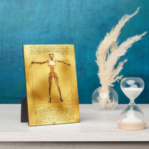 Plaque Photo Da Vinci Vitruvian Gold Robot