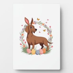 Plaque Photo Dachshund de Pâques vintage lapin chien avec œuf f