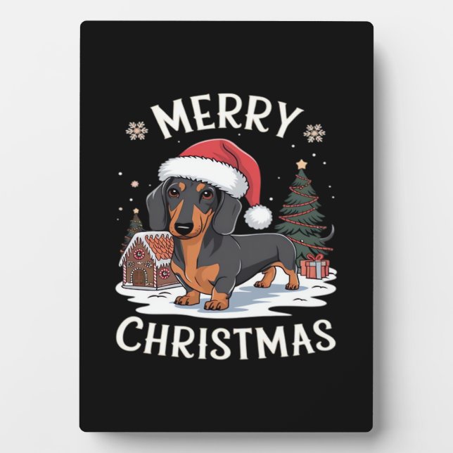 Plaque Photo Dachshund Merry Christmas Classic T-Shirt (Devant)