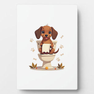 Plaque Photo Dachshund Mignon Vintage sur Toilettes Dessin Anim