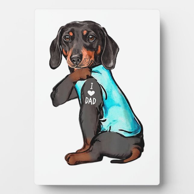 Plaque Photo Dachshund Tattoo I Love Papa Funny Chien Dachshund (Devant)